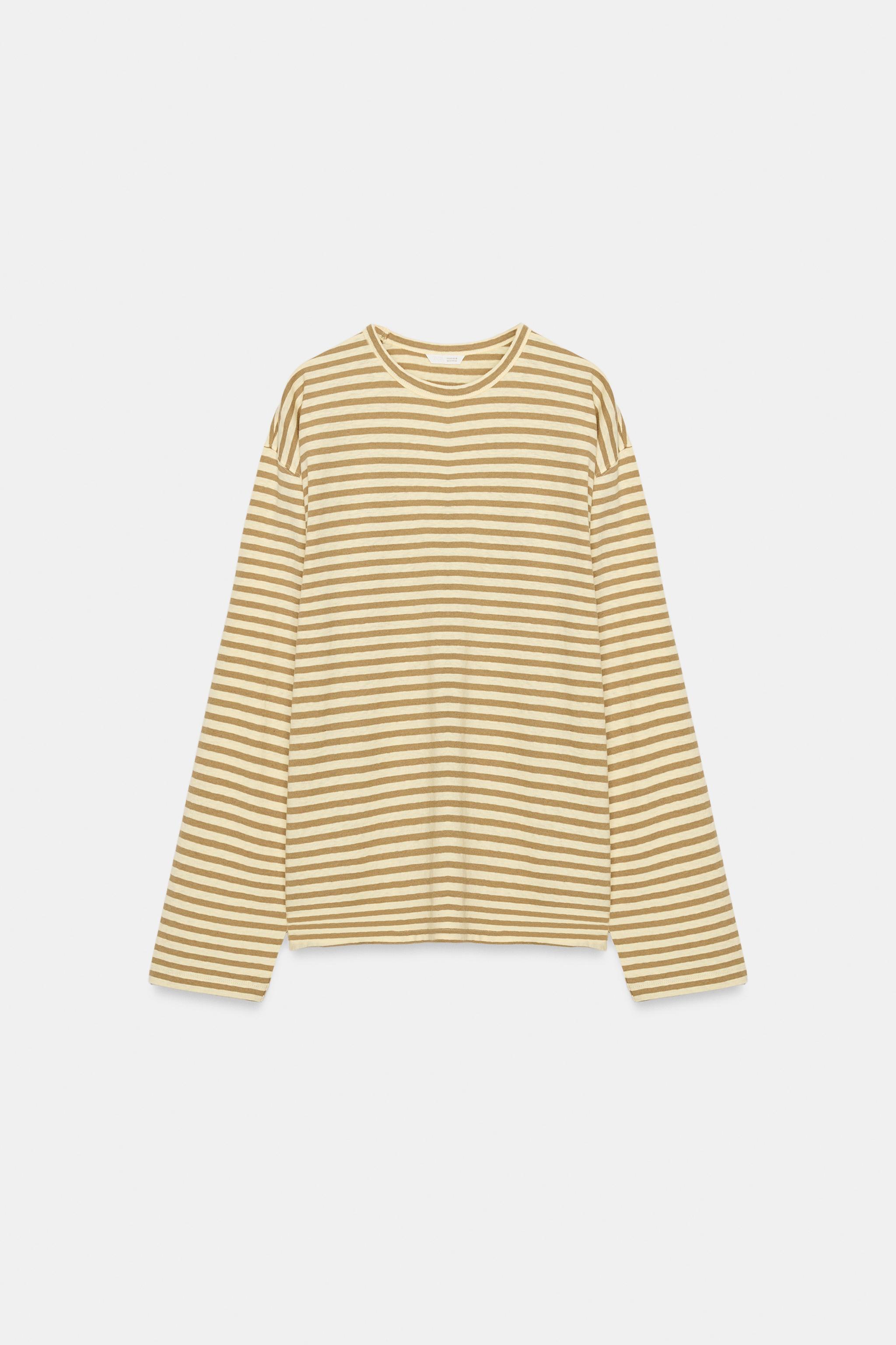 T-SHIRT EN COTON ET LIN À RAYURES